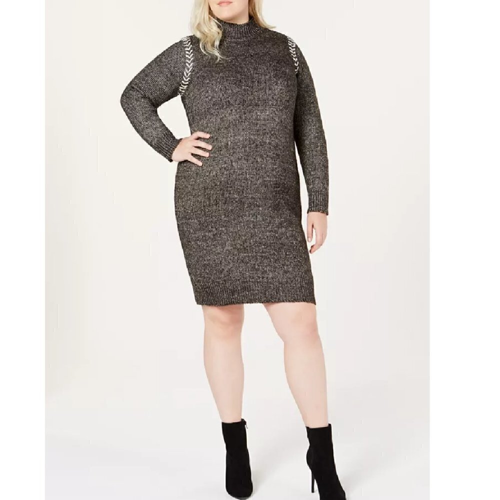One A‎ Women's Cotton Blend Whipstitched Sweater Dress Black Tweed Size 1X